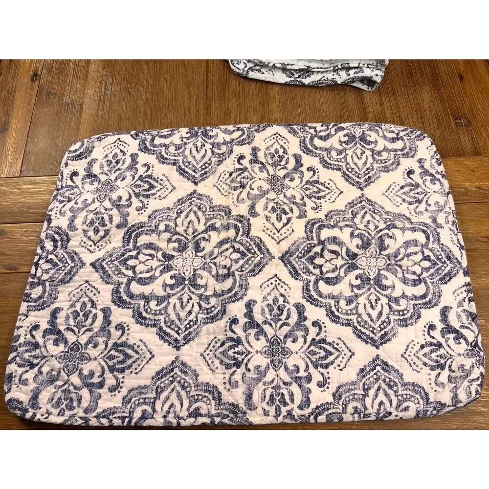 2 x Rachel Ashwell Shabby Chic Quilted Standard Pillow Shams Medallion Boho Blue